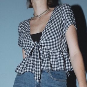 Brandy Melville tie front gingham top